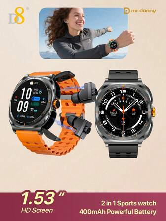  Reloj inteligente D8 2 en 1 con auriculares TWS para mujeres, pantalla táctil Full HD de 1.85", reloj deportivo con llamadas inalámbricas, rastreador de fitness con talla grande de 100 modos deportivos, monitor de frecuencia cardíaca/oxígeno en sangre/sueño, podómetro, contador de calorías, recordatorio de sedentarismo, diseño resistente para uso diario