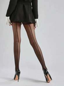 Women's 1-Pair Vertical Stripe Pantyhose - Elegant, Retro & Sexy, Suitable For Business, Daily Wear, Autumn/Winter, Christmas & New Year Styles - Black - View 6