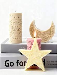 Moules à bougies en forme de lune, moule en silicone en forme d'étoile et de lune, pour décoration de maison, de fête, de table, fabrication de bougies pour les fêtes, savon fait main