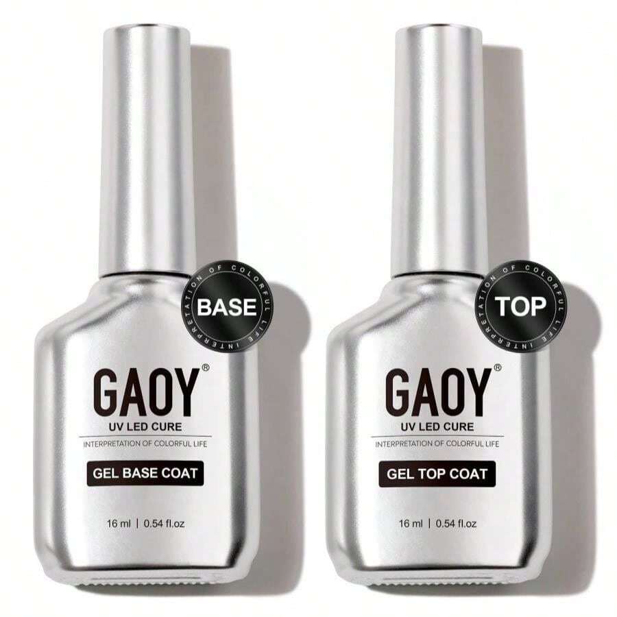 GAOY Juego de 2 piezas de 16ml de base y top coat de gel brillante, combinación sin necesidad de limpiar para esmalte de uñas de curado con luz UV - ColorE - Ver 1