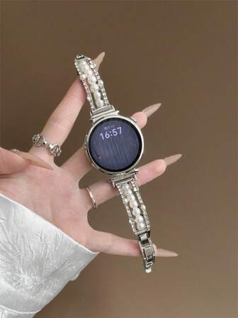 Sparkling Diamond & Pearl Beaded Metal Watch Band, Compatible With Galaxy Watch 7/6/5/4 (40mm, 44mm, 47mm, 46mm, 41mm), Galaxy Watch 5 Pro (45mm), Galaxy Active 2, Galaxy Watch 3 (18/20/22mm), HW Watch 5/4/3/2/1 And GT5/4/3/2, As Well As HW Watch Fit3/Fit4 And HW Band 8/9/10 NFC