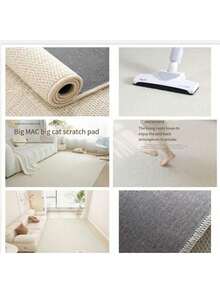 1 pieza Alfombra cuadrada de imitación de yute blanca y marrón. Resistente a los arañazos, lavable, ideal para propietarios de mascotas, adecuada para sala de estar, comedor, estudio, dormitorio y otras escenas, decoración del hogar versátil, de moda, nuevo lanzamiento - Multicolor - Ver 10