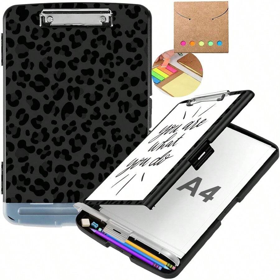 WSXC Clipboard With StorageHeavy Duty Plastic Nursing Clip Board Foldable High Capacity Storage Clipboard Folder Case For Coaches Nurse Teacher Office School Supplies- Black Leopard Print - BlackLeopardPrint - View 1