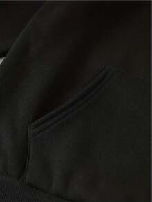 Sudadera con lema y estampado de ola con bolsillo canguro y cordón - Negro - Ver 6