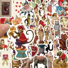 Set Of Antique Circus Performer PVC Stickers, 50 Waterproof Cartoon Stickers For Laptops, Water Bottles, Laptops - Reusable, Self-Adhesive Irregular Shapes, Suitable For Adults And Teens - Glass Surface Friendly Stickers - 50 mặt hàng - Xem 2