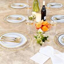 D13 Inch Charger Plates 8 Pack Clear Charger Plates With Gold Rim Heavy Duty Disposable Plastic Chargers For Dinner Elegant Dining Wedding Party Formal Event Decoration 8 Gold - Vàng - Xem 2