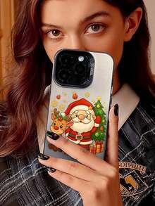 1pc Funda de Teléfono de TPU de Cobertura Completa a Prueba de Golpes con Borde Suave, Santa Claus de Dibujos Animados con Renos, Árbol de Navidad, Regalos, Copos de Nieve para Navidad, Compatible con iPhone 17/16/15/14/13/12/11/Plus/Pro/Promax/Air, Galaxy S25/S24/S23/S22/S21/FE/Plus/Ultra, Interesante Puzzle Impermeable a Prueba de Golpes, Resistente a Arañazos, Funda de Teléfono de Estilo Navideño, Regalo de Navidad Perfecto - Negro - Ver 5