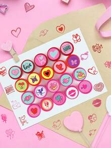 20pcs - Valentine's Day Stamp Set, Vibrant Plastic Material, 20 Different Patterns. Stamp Designs Include Hearts, Butterflies, LOVE Letters, Roses, Kisses, Etc. Ideal For Valentine's Day, Valentine's Party Favor Bags, Prizes, Christmas Stocking Stuffers, And Party Favors (Valentine's Theme). - Multicolor - View 3