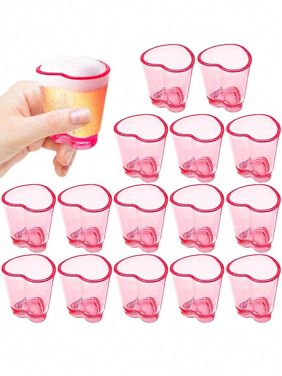 6个粉色心形塑料杯套装 - 可重复使用，非常适合情人节、十五岁生日派对和各种派对 - 多功能吸管，适用于龙舌兰酒、威士忌和烈酒派对装饰、伏特加、烈酒派对、情人节、粉色心形玻璃杯、迷你可爱玻璃杯、龙舌兰酒、粉色玻璃杯，也适用于浓缩咖啡、烧酒、龙舌兰酒、烈酒、情人节、婚礼派对装饰、餐桌摆饰 - 粉色 - 查看 1