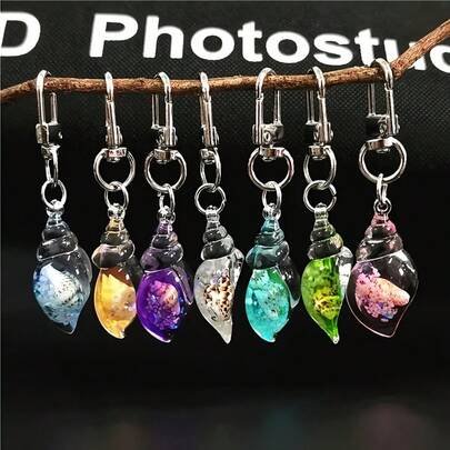 7-Piece Set -7 Colors - Luminous Transparent Shell Resin Pendant With Ocean Style Decoration, Mobile Phone Keychain