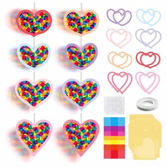 16 Set Sun Catcher Craft Kit Colorful Floral ,Valentine's Day Hearts, Easter Bunny Eggs,Sun Catchers Paper Crafts Made From Thin Paper, Create DIY Stained Glass Window Effects For Hanging Decorations. Perfect For Autumn Thanksgiving DIY Projects, Party Favors, Valentine's Day, Easter, Spring Festival And More.