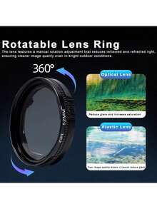 52Mm Magnetic CPL Lens Filter Kit For Mobile Cameras, Featuring An Ultra-Thin Multi-Coated CPL Filter With Properties, Suitable For Smartphone Photography. Compatible With Iphone Android Phone For Winter Vacation, Travel, Creative Photography, Social Media Content, Vlogging Vacation Travlel Studio Outdoor Live Streaming Travel Vlog Video Recording Influencer Content Phone Accessories Phone Camera Lens Photography Accessories - Multicolor - View 4
