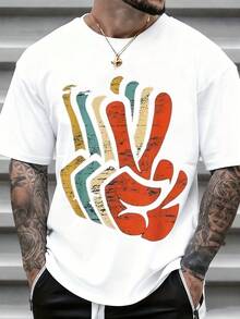 Men's T-Shirt, Colorful Hand Gesture Graphic Unisex Tee Streetwear Fashion Statement Shirt Urban Style TopIt Is Perfect For Gifting To Friends Or Family Members As A Holiday Present, 220g - 白色 - 查看 1