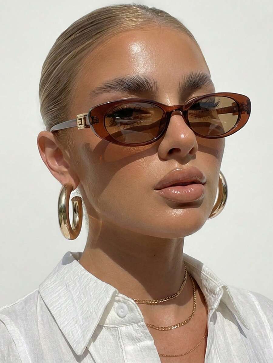 1 Pair Women's Cat Eye Small Frame Personalized Retro Decorated Temples Fashionable Versatile Street Style High-End Chic Fashion Glasses