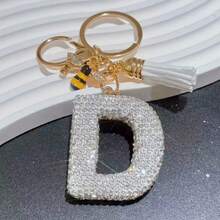 Llavero con letra blanca, accesorio brillante y lindo para mochila y llave de coche, cordón para mujeres y niñas - Plateado - Ver 5