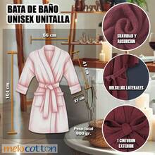 Bata de Baño Extra Suave, Unisex, Unitalla , 100% Algodón , Súper Absorbente. Con Bolsillos Laterales y Cinturón - Negro - Ver 5
