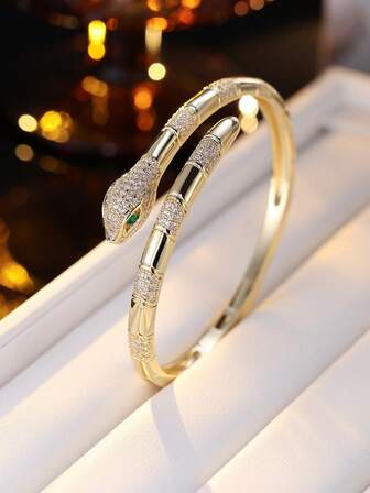 1pc Snake Design Ring, Minimalist Chic Open Bangle Bracelet