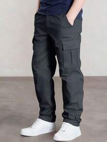 1pc Young BoyAll-Match Solid Color Comfortable Simple Versatile Cargo Pants - Grey - View 6