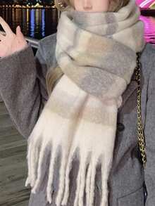 1pc Women's New Fluffy Tassel Scarf, Warm And Comfortable Shawl, Windproof And Warm, Suitable For Outdoor Activities, Versatile For Daily Wear, Autumn/Winter - Coffee Version - View 3