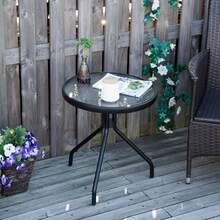 Outsunny Outdoor Side Table, 20" Round End Table, Bistro Table With Tempered Glass Top For Patio, Garden, Balcony, Poolside, Black - 黑色 - 查看 6
