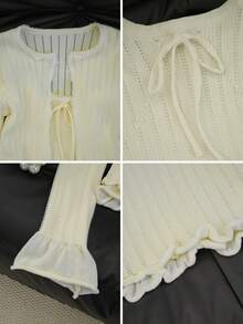 两件套性感针织吊带背心配蕾丝边和系带开衫，高品质春夏套装，适合新年、外出、通勤、约会等场合。 - 杏色 - 查看 10