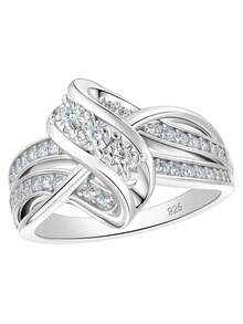 AIHUASI 1枚奢华独特设计925纯银订婚戒指，女士款，扭纹漩涡造型，璀璨圆形切割，镶嵌耀眼AAAAA级立方氧化锆，婚礼精美珠宝礼品 - 銀色 - 查看 2