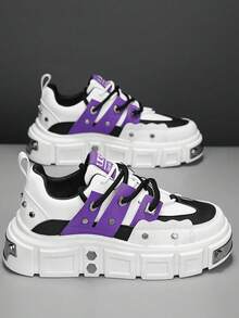 2026 男女通用赛博朋克风金属孔眼装饰运动鞋，时尚高端休闲鞋，经久耐穿，适合运动、夜店、舞台等场合，舒适厚底，四季皆宜，多种颜色可选 - 紫色 - 查看 3