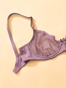 Sexy Lace Underwire Sheer Bra, Half Cup - Rusty Rose - View 6