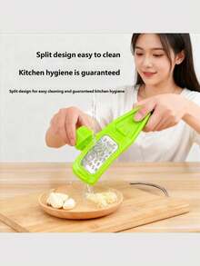 1pc Mini Garlic Powder Maker - All-In-One Manual Garlic Crusher, Pink/Green, Creative Garlic Paste Maker, Ginger & Garlic Slicer, Garlic Cutter, Peeler, Multifunctional Kitchen Tool - Multicolor - View 3