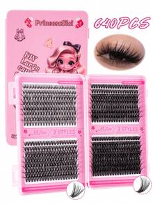 MEM 770/640/544 Clusters D Curl Manga Eyelash Set, Customized DIY Single Cluster False Eyelashes 10-16mm, Fluffy Dense 3D Russian Mink Effect, Dramatic Messy Texture, Suitable For Daily, Cosplay, Stage And All-Occasion Eye Makeup - 黑色 - 查看 6