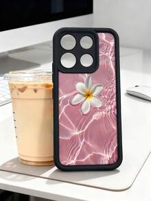 1 pieza funda de teléfono con diseño de flor blanca flotando en agua rosa con efecto ondulado, estilo tropical, TPU suave, protección completa antiimpacto y antideslizante, compatible con iPhone17 ProMax/16/15/14/13/12/11/Plus/Pro/ProMax, compatible con Galaxy A34/A35/A54/A55, Galaxy S20/S21/S22/S23/S24/S25 Ultra/Plus, compatible con Galaxy/Redmi/Honor/OPPO/ViVo - Blanco - Ver 3
