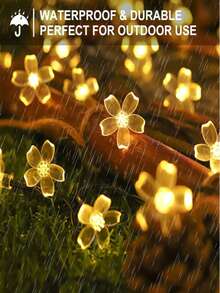 1 Guirnalda de 20/30/50/100 luces LED solares con flores de cerezo, resistente al agua para uso en exteriores, 8 modos de iluminación, alimentadas por energía solar, adecuadas para jardín, patio, porche, decoración de bodas y fiestas - Blanco cálido - Ver 3
