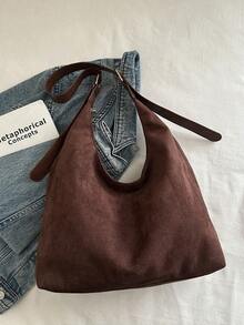 Casual Versatile Suede Tote Bag, Large Capacity, Suitable For Commuting, Minimalist Fashion Women's Shoulder Bag, 2025 New Korean Style, High-End Fashion, Casual Versatile Shoulder Bag, Suitable For Commuting, Shopping, School, Travel, Or As A Valentine's Day Gift.