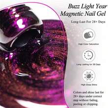 MEET ACROSS 1pc Buzz Light Year Cat Eye Gel Nail Polish, 7ml Red Swirl Magnetic Effect Holographic Galaxy Cateye Gel Polish , Semi Permanent Soak Off UV Gel Varnish Manicure Nail Art DIY For Home And Salon Nail Supplies Nails - 紅色 - 查看 5