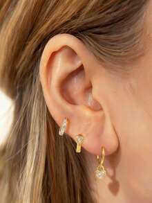 Conjunto de 6 brincos em formato de coração cravejados de strass, com argolas clássicas e redondas. Acessório de joalheria de luxo para mulheres, ideal para uso diário, presente para o Dia dos Namorados, para mães e outras ocasiões especiais. - Ouro amarelo - Ver 1