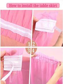 1set Rectangular Tablecloth And Table Skirt, PEVA Waterproof Anti-Oil Anti-Stain, Wedding Party Decor, Back To School Valentine Day - Pink - View 5