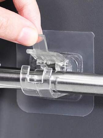4pcs/Set PC Material Transparent Curtain Rod Hook Curtain Rod Clip Holder, Punch-Free Adhesive Bracket Clip, Cross-Bar Door Curtain Telescopic Rod Sticky Hook
