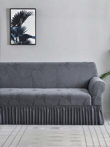 1 Vỏ bọc ghế sofa trang trí bằng vải nhung chống trượt, co giãn, vải Jacquard họa tiết lá màu xám nổi cho mùa thu/đông, phù hợp cho ghế sofa 1/2/3/4 chỗ ngồi, dùng cho mọi mùa - Màu xám đen - Xem 3