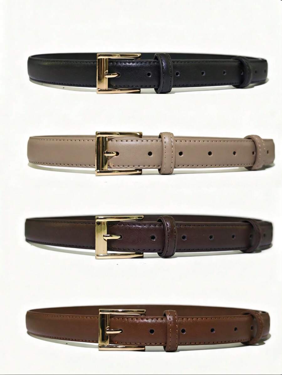 4-Color Classic Elegant Casual Shallow Gold Square Buckle PU Leather Belt For Women, Suitable For Dates, Parties, Work, All Seasons (Spring, Summer, Autumn, Winter). Exclusive For Halloween, Christmas, Valentine's Day Gifts