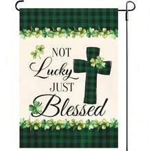 1pc St Patricks Day Christian Shamrock Garden Flags 12x18- Not Lucky Just  Plaid Small Yard Flag Double Sided Banner For Holiday Yard Outside - 預設 - 查看 6