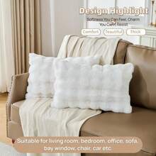 Beige Print Faux Fur Fluffy Pillowcases,Pl 11ush Shaggy Soft Pillow Cover, Fuzzy Decorative Cushion Pillow Cases, Furry Pillow Shams For Bed Sofa Bedroom,Set Of 2-20x26 Inch,26inchx20inch(Packof2),Beige - 米色 - 查看 3