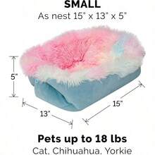YFurhaven Small Cat Bed SelfWarming Long Faux Fur Suede Convertible Cuddler Washable Rainbow Small - PielLargayGamuzaArcoIris - Ver 2