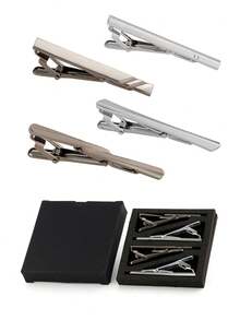 男士领带夹套装（1/2/4件装），常规领带夹套装，适合商务、婚礼和日常生活，包含黑色、藏青色、金色和银色。 - 黑銀棕 - 查看 9