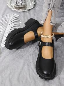 Spring New Comfortable Flat Women's Shoes, Autumn Fashion Casual Loafers, All-Season Wear, Campus Mary Jane Style, Work Commute - Black - View 4