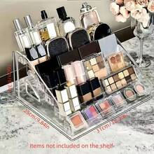 1 pieza Organizador de exhibición de maquillaje de acrílico transparente de 5 niveles - Organizador compacto para sombras de ojos, rubor, etc., soporte para gafas de moda y aceites esenciales, montaje sin herramientas, adecuado para baño o tocador, estantería para exhibición de cosméticos | Organizador de maquillaje portátil | Plástico para organizador de almacenamiento de mujer, artículos esenciales de viaje, regalo para el padre, de vuelta a la escuela - transparente - Ver 14