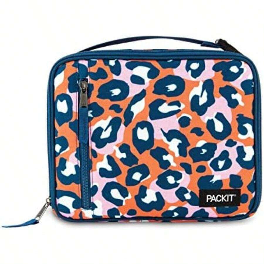 - Fiambrera clásica congelable, , construida con tecnología EcoFreeze plegable, reutilizable, cierre de cierre con bolsillo frontal con cierre y asa de hebilla, perfecta para( Freezable Classic Lunch Box Naranja Leopardo Salvaje) - Multicolor - Ver 1