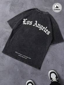 男士圆领短袖休闲通勤 T 恤，日常穿着水洗褪色图案 T 恤