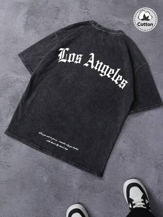 Men's Round Neck Short Sleeve Casual Commuter T-Shirt, Daily Wear Washed Faded Graphic Tee