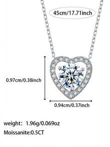 rainonme 1 Pc 0.5ct Heart Shaped Moissanite Necklace For Women Sterling Fashionable Wedding Jewelry, High-Quality Women's Necklace , Low Allergy, Ideal Choice For Daily Wear And Vacation, Exquisite Birthday Gift, Engagement Wedding Anniversary Birthday Christmas Gifts Special Occasions Day Gift, Sparkling Gorgeous Jewelry, Graduation Seasons Gifts, 2025 Summer Beach Vacation Style Jewelry - Heart-1 - View 4