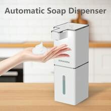 DONASIRA Dispensador de sabonete em espuma sem toque, Dispensador automático de sabonete líquido, Dispensador de sabonete de cozinha, Novo dispensador de sabonete quadrado com janela de visualização, Oferecendo opções de líquido e espuma, Montado na parede ou na bancada, Carregamento USB tipo C unificado, 4 volumes de líquido ajustáveis, Adequado para escritório, hotel, casa, escola e outros cenários - preto ou branco - Ver 2